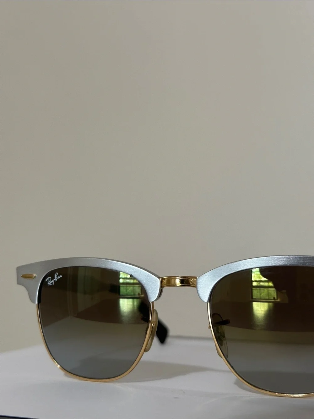 Ray-Ban Two-Tone Silver & Gold Frame Sunglasses with Green Gradient Lenses